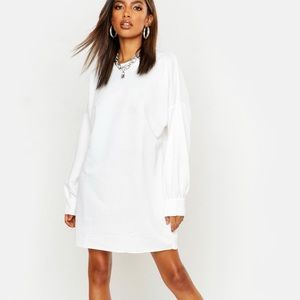 White Oversized Sweatshirt Dress W Fray Hem